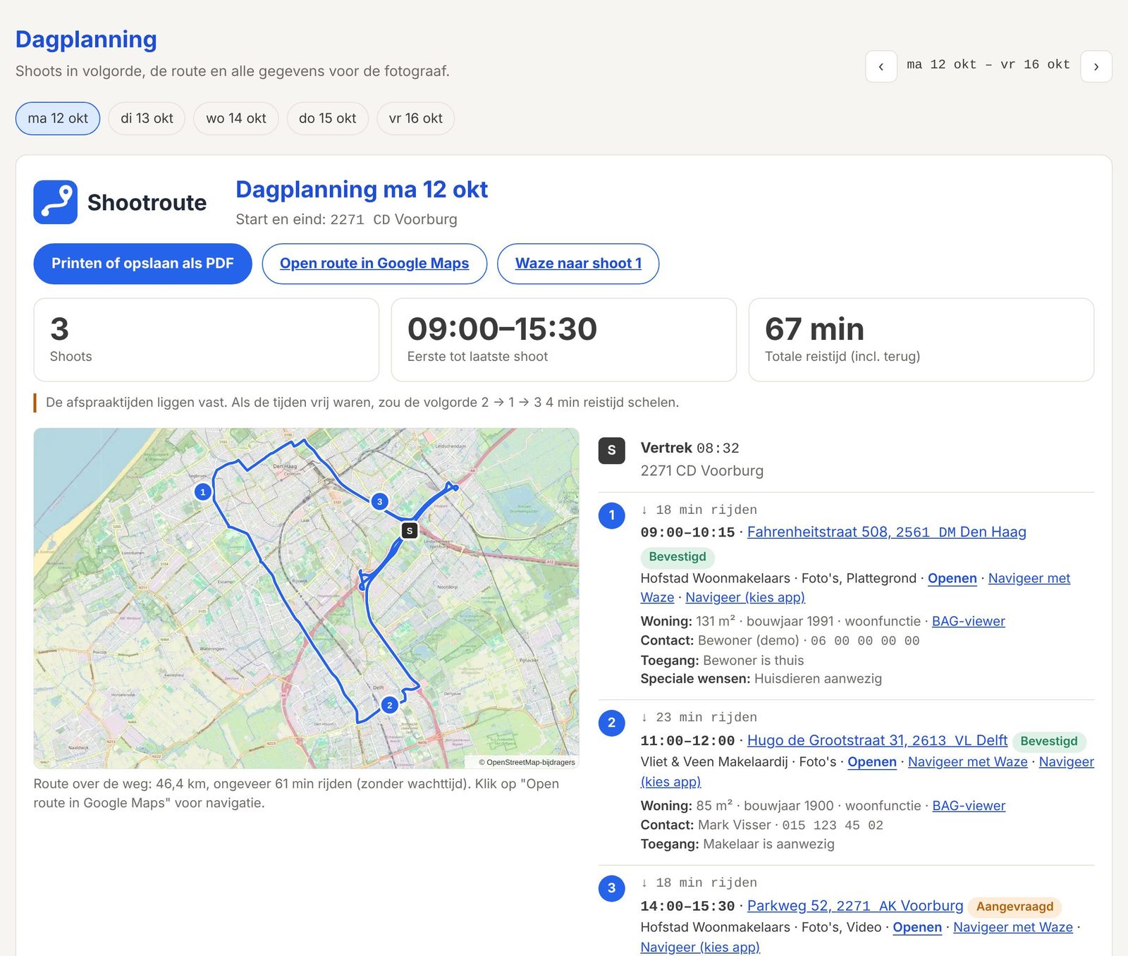 Dagplanning met routekaart