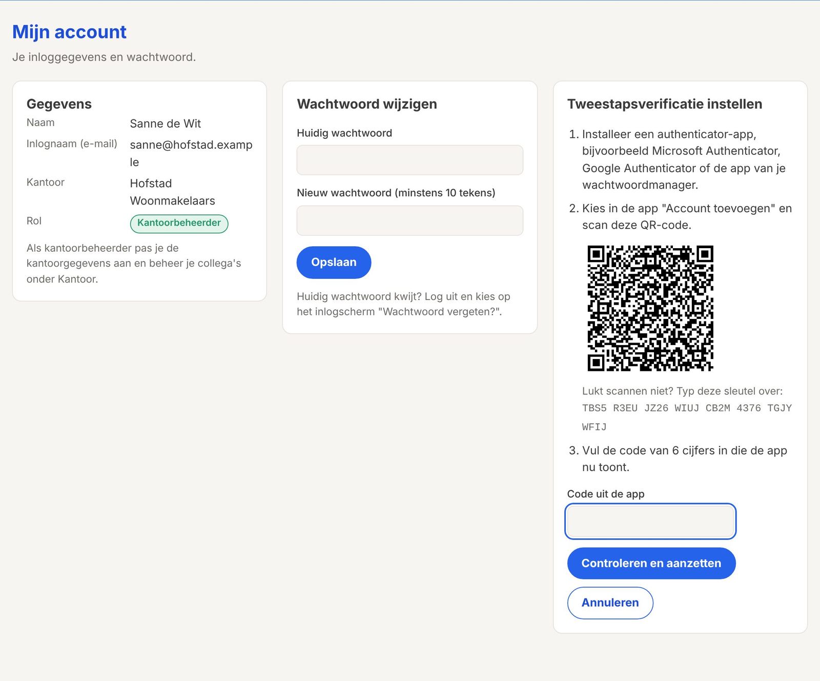 Account met tweestapsverificatie instellen via een QR-code